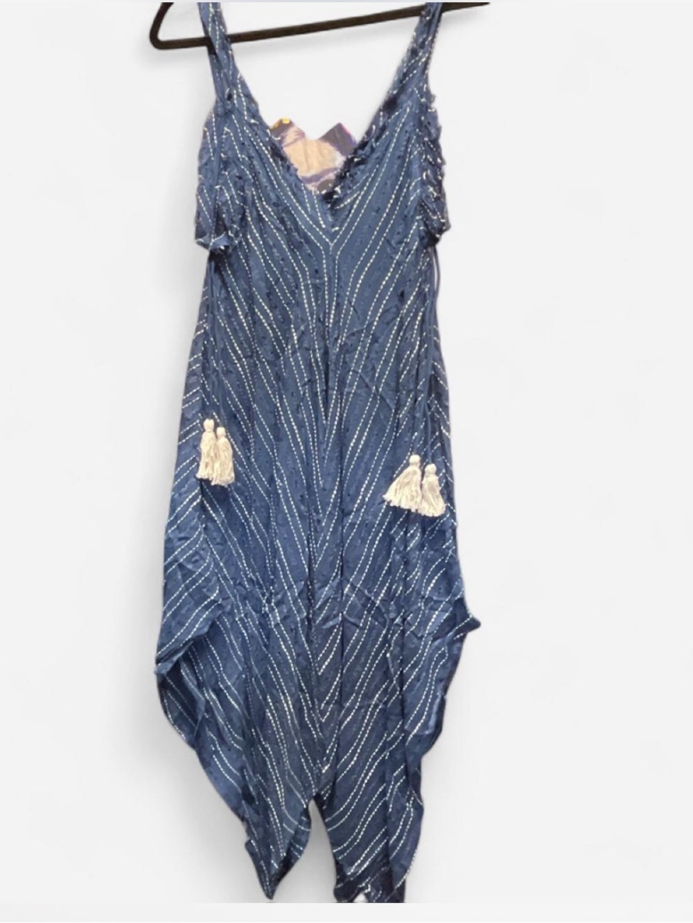 POL Blue One-Piece Dress with Cream Tassels